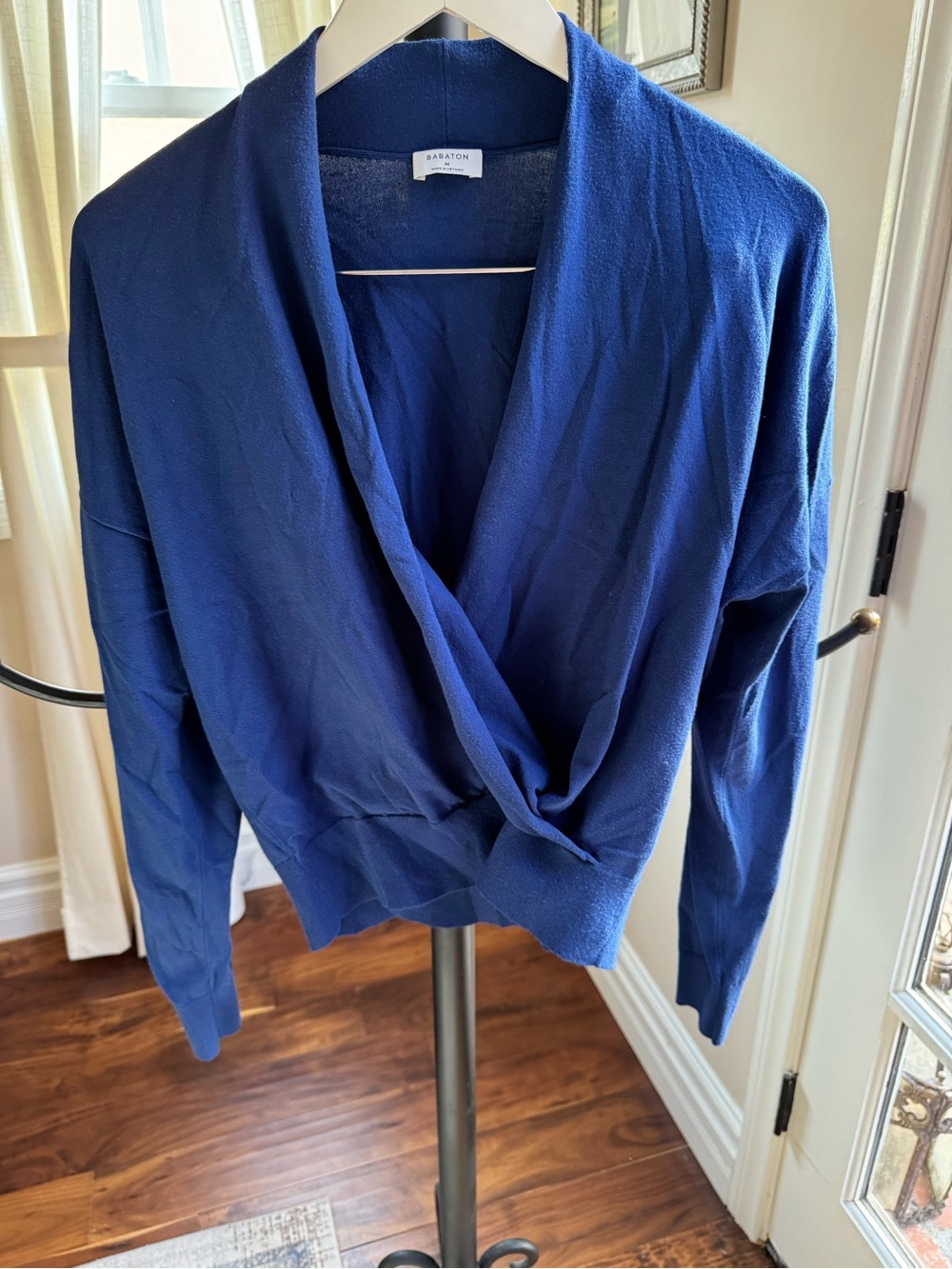 Babaton woman sweater size medium royal blue cross front long sleeve